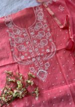Exclusive Mal Chanderi Silk Chikankari Unstitched Fabric - Gajari Pink
