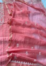 Exclusive Mal Chanderi Silk Chikankari Unstitched Fabric - Gajari Pink - Image 4