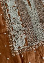 Exclusive Mal Chanderi Silk Chikankari Unstitched Fabric - Caramel Brown - Image 4