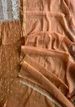 Exclusive Mal Chanderi Silk Chikankari Unstitched Fabric - Caramel Brown - Image 5