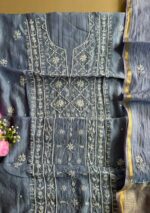Exclusive Mal Chanderi Silk Chikankari Unstitched Fabric - Baby Blue - Image 3