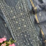 Exclusive Mal Chanderi Silk Chikankari Unstitched Fabric - Baby Blue