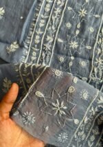Exclusive Mal Chanderi Silk Chikankari Unstitched Fabric - Baby Blue - Image 4