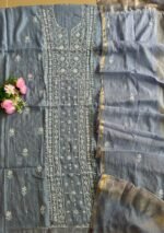 Exclusive Mal Chanderi Silk Chikankari Unstitched Fabric - Baby Blue - Image 6