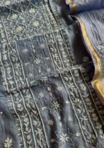 Exclusive Mal Chanderi Silk Chikankari Unstitched Fabric - Baby Blue - Image 5