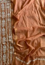 Exclusive Mal Chanderi Silk Chikankari Unstitched Fabric - Caramel Brown - Image 4