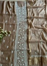 Exclusive Mal Chanderi Silk Chikankari Unstitched Fabric - Beige - Image 3