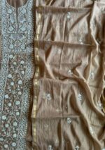 Exclusive Mal Chanderi Silk Chikankari Unstitched Fabric - Beige - Image 5