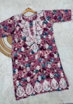 Aditi Mulmul Floral Chikankari Plus Size Long Kurta - Image 5
