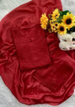 Sahiba Chanderi Chikankari 3PC Long Kurti Set with Dupatta- Dark Shades - Image 8