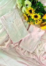 Sahiba Chanderi Chikankari 3PC Long Kurti Set with Dupatta- Pastel Shades - Image 7