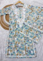 Floral Mulmul Chikankari Long Kurti 2Pc Set - Image 8