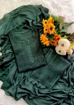 Sahiba Chanderi Chikankari 3PC Long Kurti Set with Dupatta- Dark Shades - Image 5