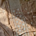 Exclusive Mal Chanderi Silk Chikankari Unstitched Fabric - Caramel Brown