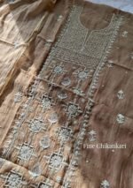 Exclusive Mal Chanderi Silk Chikankari Unstitched Fabric - Caramel Brown - Image 5