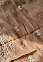 Exclusive Mal Chanderi Silk Chikankari Unstitched Fabric - Caramel Brown - Image 8