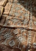 Exclusive Mal Chanderi Silk Chikankari Unstitched Fabric - Caramel Brown - Image 6