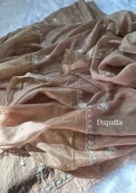 Exclusive Mal Chanderi Silk Chikankari Unstitched Fabric - Caramel Brown - Image 4