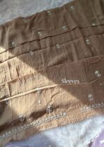 Exclusive Mal Chanderi Silk Chikankari Unstitched Fabric - Caramel Brown - Image 7