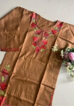 Women's Kashmiri Aari Embroidered Cotton Knee-Length Kurti-Brown - Image 2