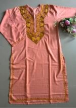 Women's Kashmiri Aari Embroidered Cotton Long Kurti-Peach - Image 3