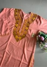 Women's Kashmiri Aari Embroidered Cotton Long Kurti-Peach - Image 2