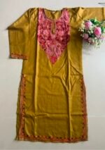 Women's Kashmiri Aari Embroidered Cotton Long Kurti-Olive Green - Image 3