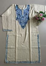 Women's Kashmiri Aari Embroidered Cotton Long Kurti-Off White - Image 3