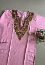 Women's Kashmiri Aari Embroidered Cotton Long Kurti-Pink - Image 2