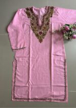 Women's Kashmiri Aari Embroidered Cotton Long Kurti-Pink - Image 3