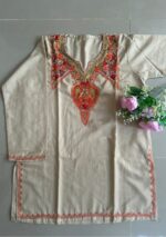 Women's Kashmiri Aari Embroidered Cotton Short Kurti- Cream - Image 3