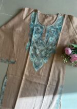Women's Kashmiri Aari Embroidered Cotton Mid Length Kurti- Beige - Image 2