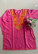 Women's Kashmiri Aari Embroidered Cotton Short Kurti- Candy Pink - Image 3