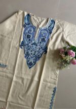 Women's Kashmiri Aari Embroidered Cotton Long Kurti-Off White - Image 2