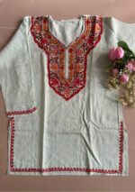 Women's Kashmiri Aari Embroidered Cotton Short Kurti- Grey - Image 2
