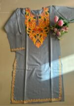Women's Kashmiri Aari Embroidered Cotton Mid Length Kurti- Grey - Image 3