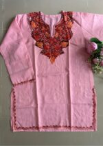 Women's Kashmiri Aari Embroidered Cotton Short Kurti-Pink - Image 2