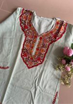 Women's Kashmiri Aari Embroidered Cotton Short Kurti- Grey - Image 3