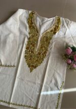 Women's Kashmiri Aari Embroidered Cotton Short Kurti- Off White - Image 2
