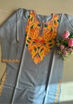 Women's Kashmiri Aari Embroidered Cotton Mid Length Kurti- Grey - Image 2