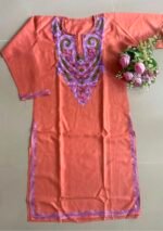 Women's Kashmiri Aari Embroidered Cotton Mid Length Kurti-Orange - Image 3
