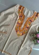 Women's Kashmiri Aari Embroidered Cotton Short Kurti- Cream - Image 2