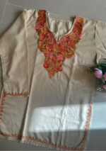 Women's Kashmiri Aari Embroidered Cotton Short Kurti- Cream - Image 2