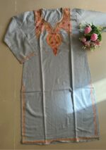 Women's Kashmiri Aari Embroidered Cotton Long Kurti- Grey - Image 3
