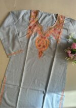 Women's Kashmiri Aari Embroidered Cotton Long Kurti- Grey - Image 2