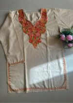 Women's Kashmiri Aari Embroidered Cotton Short Kurti- Cream - Image 3