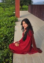 Farshi Shalwar Bell-Sleeve Rayon Chikankari 3pc Suit- Maroon - Image 7