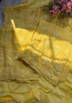 Nazia Viscose 3D Chikankari Long Kurti 3PC Set- Butter Yellow - Image 7