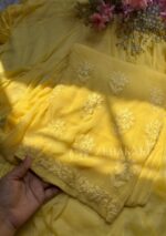 Nazia Viscose 3D Chikankari Long Kurti 3PC Set- Butter Yellow - Image 5