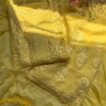 Nazia Viscose 3D Chikankari Long Kurti 3PC Set- Butter Yellow